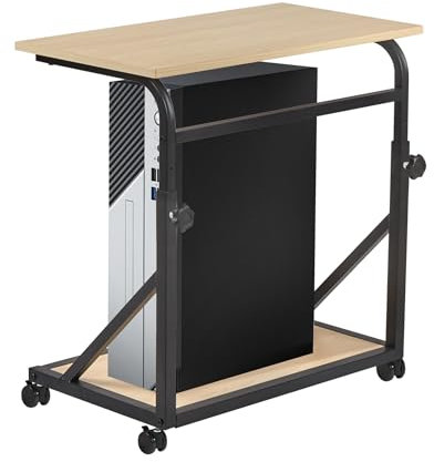 fusehome Supporto a torre per computer, supporto CPU a 2 livelli con ruote bloccabili, altezza regolabile per PC, portatile, tavolo per casa e ufficio (acero bianco)