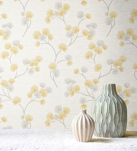 GAULAN 500682374 - Vinyltapete, Strapazierfähig, Abwaschbar. Tapete mit gelben japanischen Blumen und reliefartiger Textur für Wohnzimmer Küche Bad Schlafzimmer - Muster DIN A4