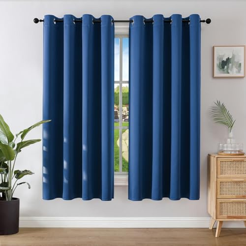 Joydeco Blackout Curtains for Bedroom 55 x 68 Inch, Eyelet Thermal Insulated Energy-saving Drapes for Room Darkening Light Filtering, Long Window Treatments 68 Inch Drop, 2 Panels - Royal Blue