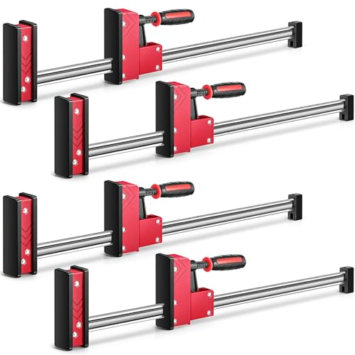 Lanties Parallel Clamps Set, 4 Pcs 24 Inch Bar Clamps for Woodworking, 1000 Lbs Load Limit, Carbon Steel, Red