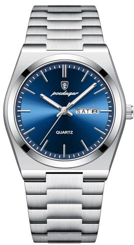 FORSINING Herrenuhr, modisch, Business, Herren-Armbanduhr, 18 mm, Edelstahlband, Kalender, Datumsanzeige, wasserdicht, analog, Quarzuhren, blau