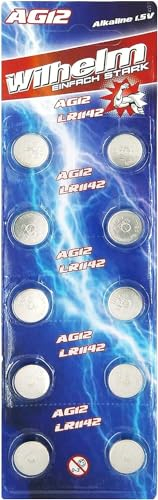 10 x Wilhelm AG12 LR43 Batterie Knopfzelle Knopfbatterie Alkaline 11,5 x 2,1mm LR1142 301