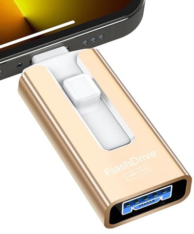 GNASEET USB Stick 256GB for Phone, 4-in-1 Flash Drive for Phone/Pad/Android/Tablet/PC, USB 3.0 High-Speed Memory Sticks Stable Data Transfer, External Storage Save More Photos & Videos, Gold