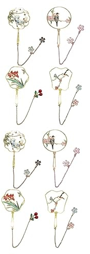 SEWACC 8stücke Vintage Messing Lesezeichen Chinesischer Stil Mit Farbigen Fächer-motiven Elegante Buchmarkierer Für Leser Dekoration Und