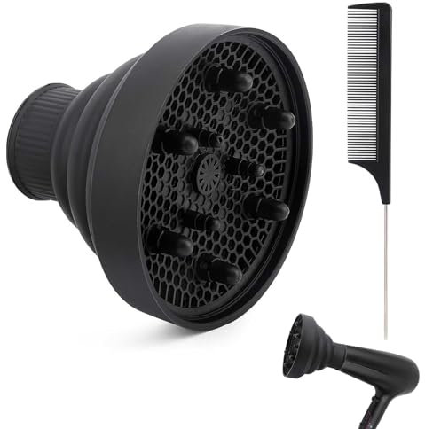 Universal Diffuser Attachment for Hairdryer, Adjustable Hair Diffuser Attachment, Diffuser Attachment, for Curly and Natural Wavy Hair, Hair Dryer Diffuser Attachment, for Most Hair Dryer(With Comb)
