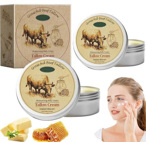 Beef Tallow Skincare 2 Stück Rindertalg Bio Creme Skincare Beef Tallow Creme Rindertalg Creme Skincare Tallow Balm für Gesicht Körper Der Glatten Haut Feuchtigkeits Spendend