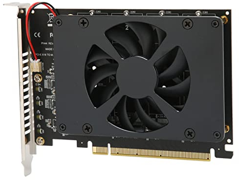 M.2 PCIe 4.0 X16 to 4 Port M.2 NVMe A with Cooling Fan NVMe Card 4x32Gbps SSD A for Dual M.2 PCIe A for NVMe SSD PCIe X16 to M.2 NVMe 4 Port Card