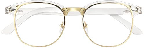GQUEEN Künstliche Brille, modische Brille, Vintage-/Retro-Stil, halber Rahmen, klare Gläser, für Damen und Herren, durchsichtig, Medium