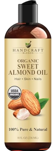 Handcraft Blends Organic Sweet Almond Oil | 100% Pure and Natural | Bath & Body Oil | Premium Grade Carrier Oil | Skin | Hair | Body | Massage | Hexane-Free | 8 Fl Oz