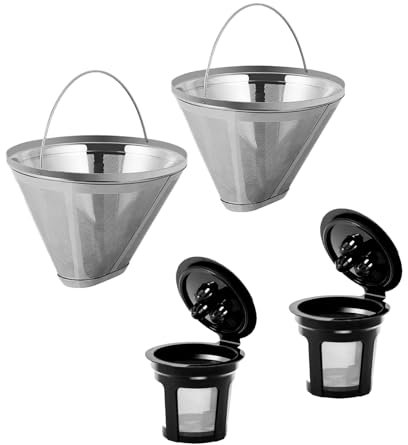 Coffee Filter for Ninja Dual Brew Coffee Maker, 2 Pack K Cup Reusable Coffee Pods and 2 Pack Coffee Maker Filter for Ninja Dual Brew CFP301 CFP307 Coffee Maker