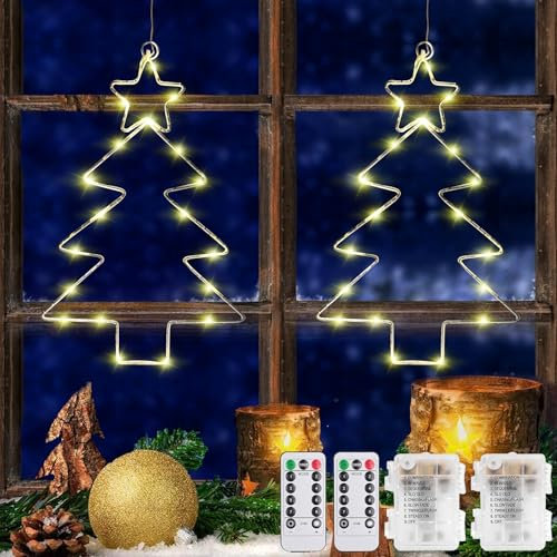 LED Weihnachtsbeleuchtung Fenster,2 Stück Led Fenstrdeko Weeihnachten,8 Modi Timer Fernbedienung Beleuchtet Fensterdeko,Fensterlicht Weihnachten,Fensterlicht Led,Lichter Fenster Batteriebetrieben
