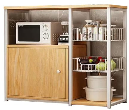HJLKDYM Lagerregal Mit Metallkorb, Holzregal Für Kücheninsel, Obstkorb, Lebensmittelschrank, Vorratsschrank Für Kartoffeln, Snacks Und Gemüse(Legno,80x30x80cm)
