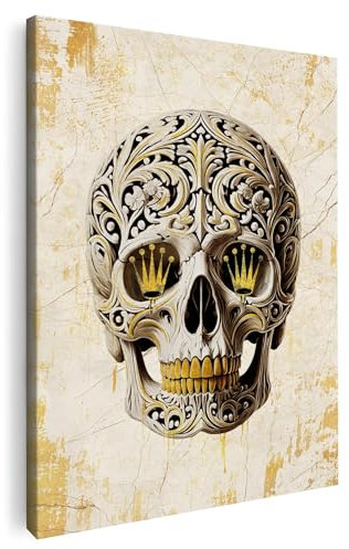 Artmazing | Totenkopf Krone Bild bunt | S-Art Bilder | Totenkopf Krone Bilder Modern | Coole Wandbilder Wohnzimmer | Wandbild Totenkopf Krone Deko XXL | Bild Leinwand XXL | Totenkopf Krone Bilder Wand