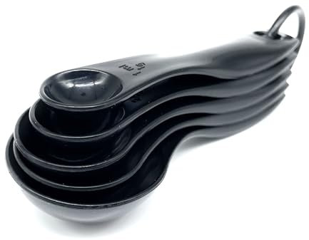 Premium Black Plastic Measuring Spoon Set - 5-Piece Baking Essentials, Including Tablespoon, Teaspoon, and Medicine Spoon for Precise Measurements in Baking Accessories & More (Black)