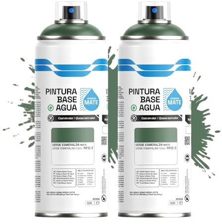 Etrexonline Pintura Spray Ecológica 400ml - Base Agua, Sin Olor - Para Muebles, Metal, Plástico y Madera - Colores Vivos y Permanentes, Cobertura Uniforme - Verde Esmeralda Mate, 2 unidades