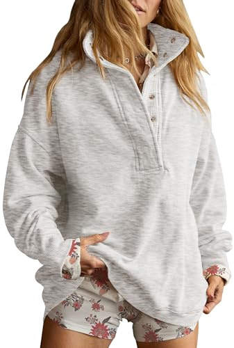 Gacaky Sweatshirt for Women Oversized Henley Neck Pullover Top Fall Outfits