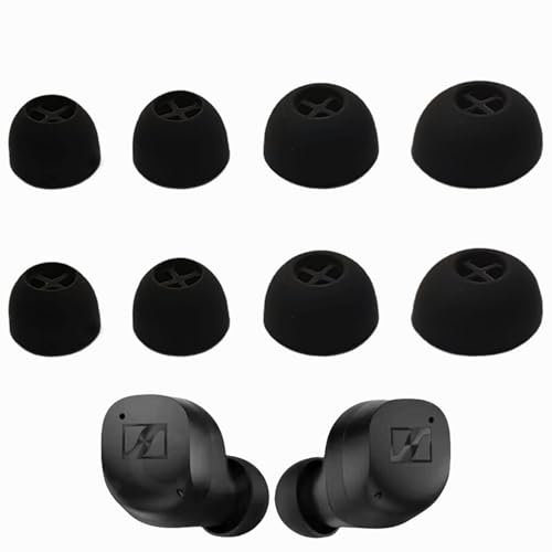 Rhinenet Ear Tips Compatible with Sennheiser Momentum 3 Replacement Soft Silicone Eartips Cover Earbuds Gel Anti-Slip, Washable Noise-Isolating Fit in The Charging Case, 4 Pairs, Black