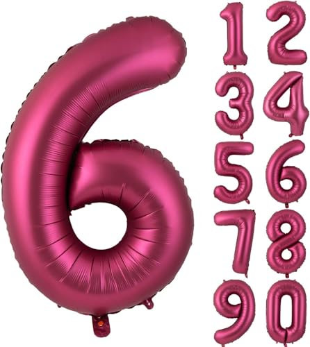 Zahlen 6 Ballons 40 Zoll Wein rot Luftballon 6 Burgund Folie Helium große Ballons für Geburtstag Party Jahrestag Dekorationen(Digital 6)