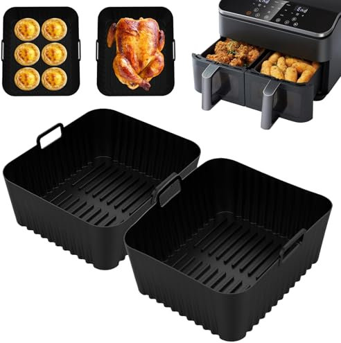 2 Pièces Moule Silicone Air Fryer pour Cosori 8,5L, Plat pour Air Fryer Cosori XXL,Réutilisable Panier Silicone Air Fryer pour Cosori 2 Compartiments, Air Fryer Accessoires Silicone Papier