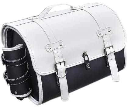 DIALFA Motorrad Hecktasche für Kawasaki Vulcan 650 S VN650v, Leder wasserdichte Retro Motorrad Pannier Satteltasche Reisetasche Große Kapazität Gepäckträgertaschen,E Black+White