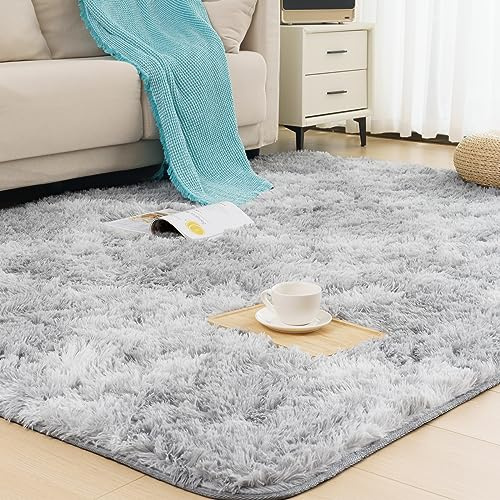 Vamcheer Hochflor Flauschiger Wohnzimmer Teppiche - Langflor Einfarbig Weich Schlafzimmer WaschbarerTeppich, Shaggy Carpet für Fußbodenheizung Geeignet, Plüsch Wohnzimmerteppich Grau 160X230
