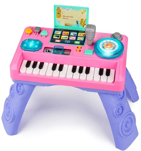 Baby DJ Table for Toddlers 1-3 with Music & Light, Musical Baby Piano Toys 6-9-12-18 Months Toddler Activity Table Music Instruments Learning Toys for 1 Year Old Girl First Birthday Gifts Age 0-2