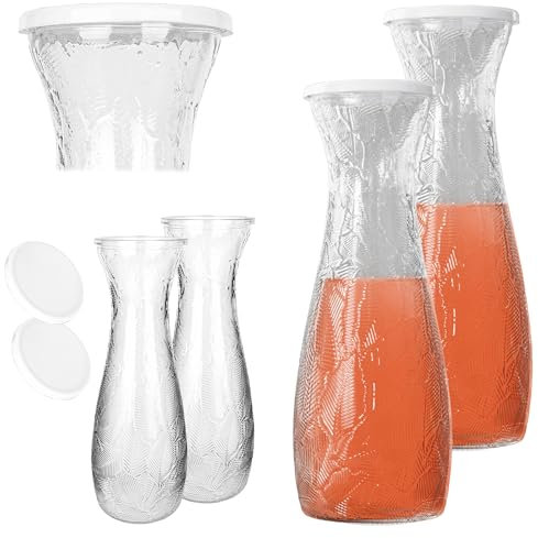 KADAX Glaskaraffe 1L mit Deckel, 2 Stück, leere Karaffe zum Befüllen für Wasser, Saft, Eistee oder Limonade, Wasserkaraffe aus Glas, Saftkaraffe, Weinkaraffe