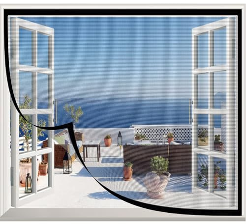 Moustiquaire Fenêtre, avec ruban auto-aggripant – Sans Perçage, Maille Fine,40x180cm noir-A