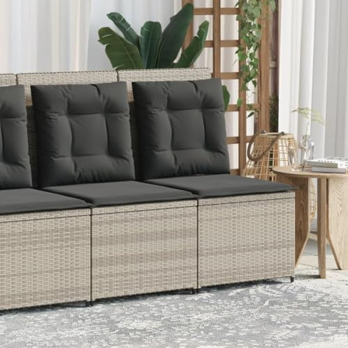 Teenpull Gartensessel Liegefunktion Hellgrau Poly Rattan, Verstellbarer Outdoor Relaxsessel mit Kissen, UV-beständig, Pulverbeschichteter Stahlrahmen für Garten, Terrasse, Balkon