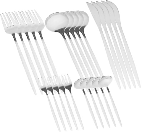 iplusmile 30 pezzi Set 30 pezzi di posate in acciaio resistente con coltelli forchette e cucchiai manico confortevole per casa feste e ristoranti