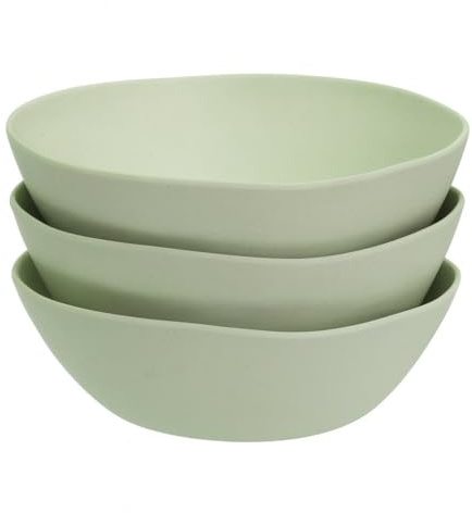 Juego de 3 ensaladeras fabricadas en melamina color verde de 23 cm | Ligeras y aptas para lavavajillas, ideales para servir tus guarniciones frescas sin riesgo de rotura. No usar en microondas.