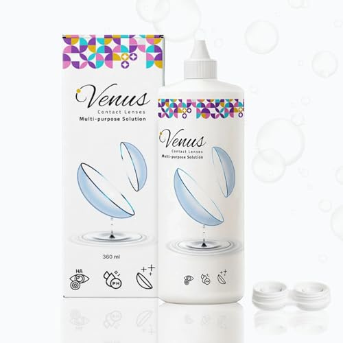 Venus® Produit Lentilles de Contact Souple - Multi-usage avec Acide Hyaluronique - Solution Lentilles Hydratante & pH Proche des Larmes - Étui Ions Argent Inclus - 1 Flacon de 360 ml