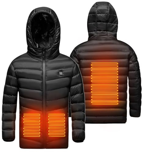 Manteau Chauffant Enfant Hoodies, Doudoune Chauffante Enfants USB, Veste Chauffant Electrique Garçons Filles Avec 3 Zones De Chauffage, Blouson Manches Longues,Coupe-Vent, Imperméable,Sécurité