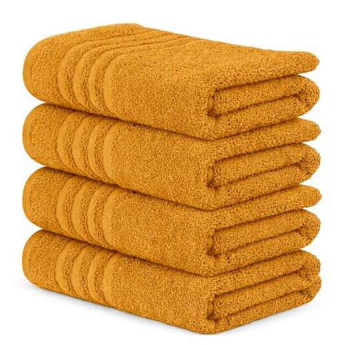 DecoHomeTextil 4er-Set Badetuch 70x140 cm Senfgelb aus 100% Baumwolle, Handtücher, hochwertig, kuschelweich und saugstark