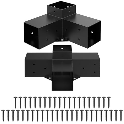 EffiFish Kit de supports de pergola en alliage d'acier lourd pour bois de 10,2 x 10,2 cm, connecteurs d'angle à 4 voies et 3 voies avec vis, facile et rapide à utiliser (B)