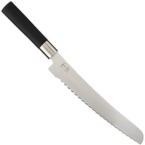 KAI Couteau à pain Wasabi Black 23,0 cm de longueur de lame - acier inoxydable poli 6A/1K6 58 (±1) HRC - manche en polypropylène noir - couteau dentelé - Fabriqué au Japon