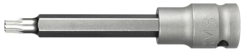 SW-Stahl 05210L Vielzahn Bit M8 x 100 mm - 1/2 Zoll Impact Nuss Lang | Schlagschrauberfester Schraubendreheinsatz aus Chrom-Vanadium-Stahl, ideal für Bremssättel und Antriebswellen, brüniert