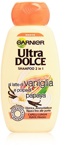 Garnier Ultra Dolce al Latte di Vaniglia e Polpa di Papaya Shampoo 2in1 per Capelli Lunghi, 250 ml