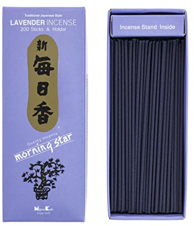 Nippon Kodo Räucherstäbchen Morning Star Lavendel im japanischen Stil mit 200 Riegeln, inkl. Räucherstäbchenhalter