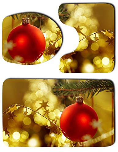 JMAHM Toiletten Sitzabdeckung Mat Badematten 3 Stück Badezimmer Set rutschfeste Badezimmer Teppich Matte Podest Mat Weihnachten (Christmas1)