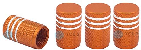 YOU.S Alu Ventilkappen Orange mit Silberringen mit Dichtung Ventil Kappen Abdeckung für Auto PKW LKW (4 Stück)