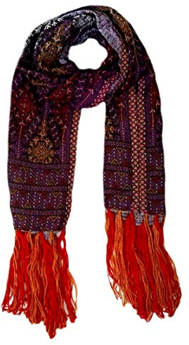 Lorenzo Cana Damenschal Schaltuch Wollschal Schal jacquard gewebt 100% Wolle vom Merino Lamm Mehrfarbig rot orange bunt Naturfaser 78583