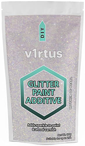 v1rtus Glitter Paint Additive - Mother of Pearl Iridescent | Metallic Flakes for Adding Sparkle to Paints & Wood Varnish | Add to Emulsion, Acrylic & Latex for Indoor Sparkly Walls | 100 g