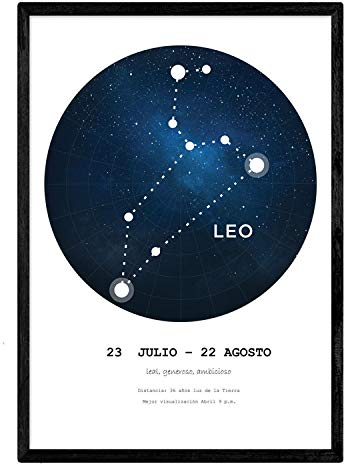 Nacnic Poster mit der Konstellation Leo. Plakat mit Sternsymbol A3 in Größe und weißen Hintergrund