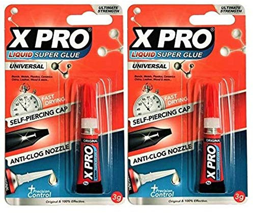 XPRO Liquid Super Glue, 3g - Universal, Ultimate Strength (Pack of 2)