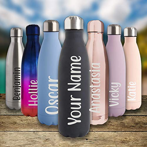 Personalised Bottle | Reusable Double Wall Bottle | Stainless Steel Eco Friendly Vacuum Insulated | Hot and Cold Flask Gift (Pink)