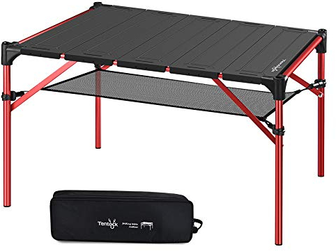 Tentock Klapptisch für Camping im Freien Ultraleicht Ausziehbarer Aluminium Campingtisch mit Lampenfassung und Doppelschicht(Tabelle)