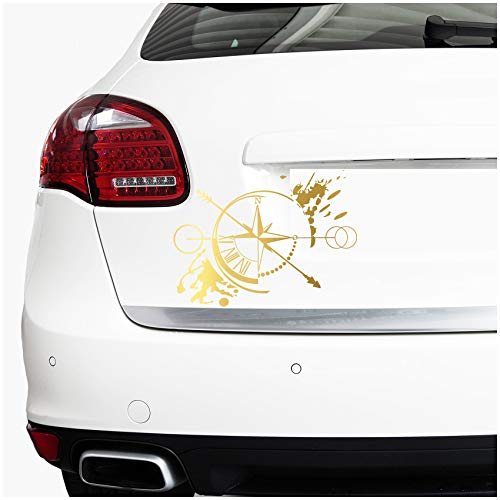 Autoaufkleber Kompass Offroad Windrose Sticker Folie für Auto Motorrad Wohnwagen Wohnmobil Anhänger Aufkleber Selbstklebend Kfz Zubehör K130 (Gold, Design 3 klein)
