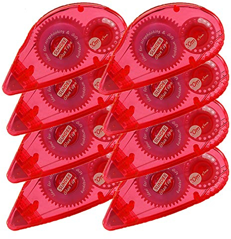 ZHONYEE Permanent Glue Tape Runner Double Sided Adhesive Scrapbook Runner Tape Roller - 0.3-inch by 360-Inch - Permanent Adhesive Dots Roller Applicator, Red, 8 Pack