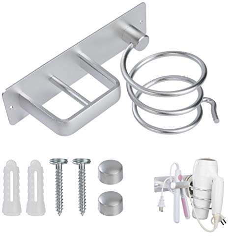 QH-Shop Haartrocknerhalter Haartrockner-Glätteisenhalter Aluminium Wandmontage Halterung Fönhalter mit Zwei Löchern für Baderzimmer, Hotel, Bad (Silber)